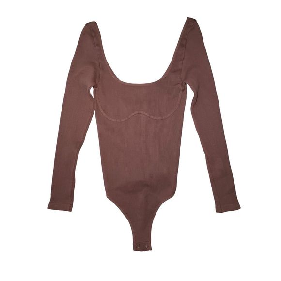 Free People Movement Meg Seamless V-Neck Long-Sleeve Bodysuit in Ash/Brown - Picture 6 of 12